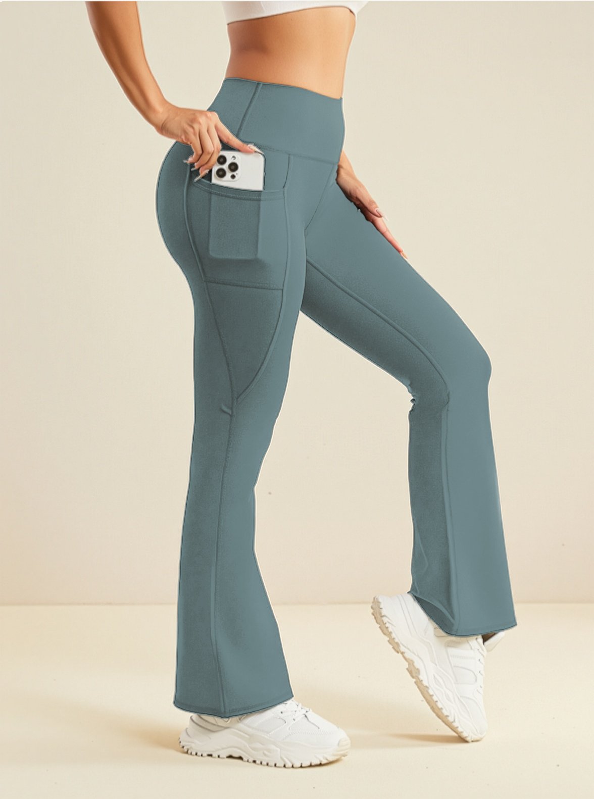 Endeavour Wear Women's Pista Green High Waisted Flare Pants